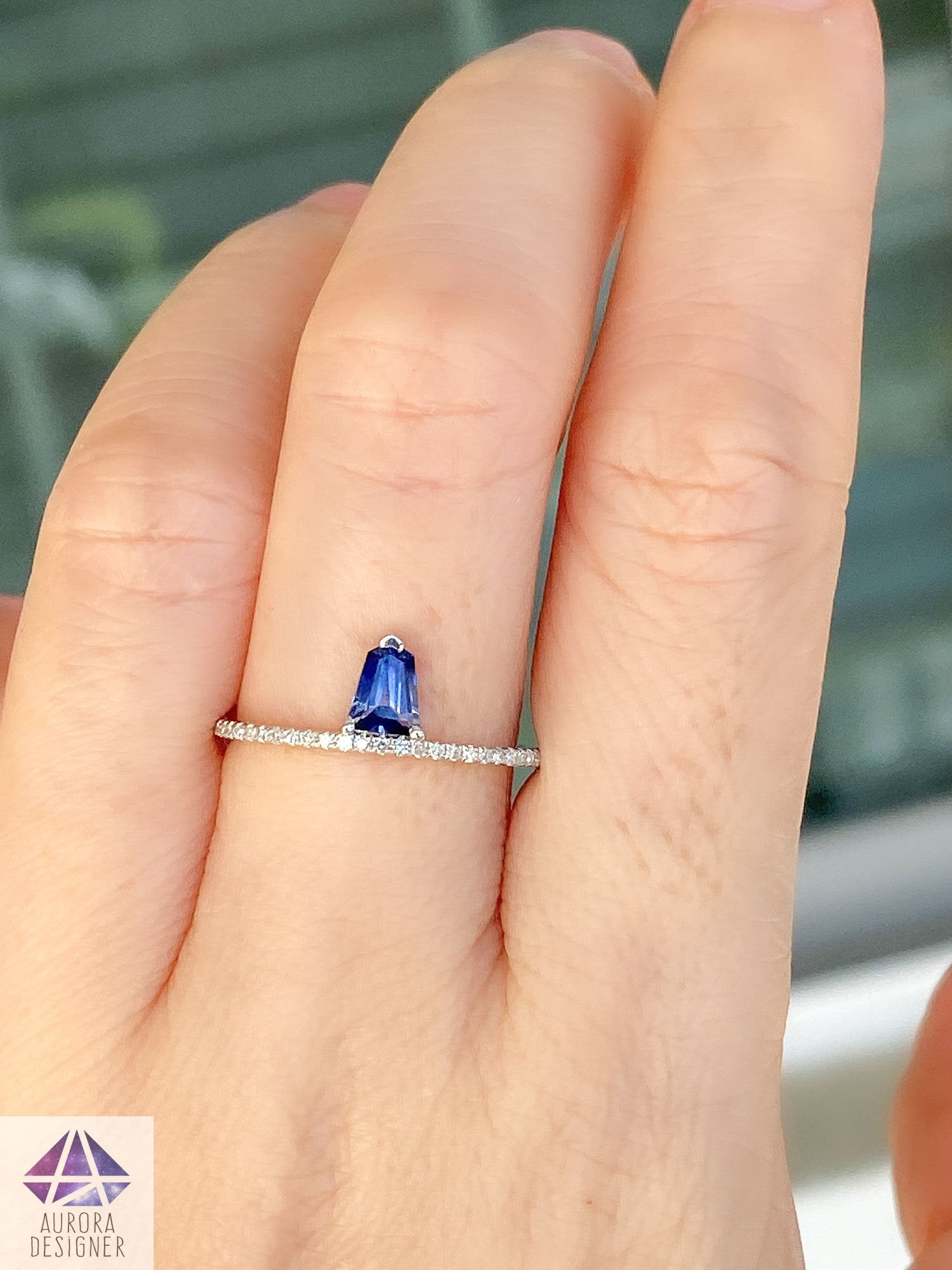 Odyssey Chevron Band Ring with Enamel and Blue Sapphire