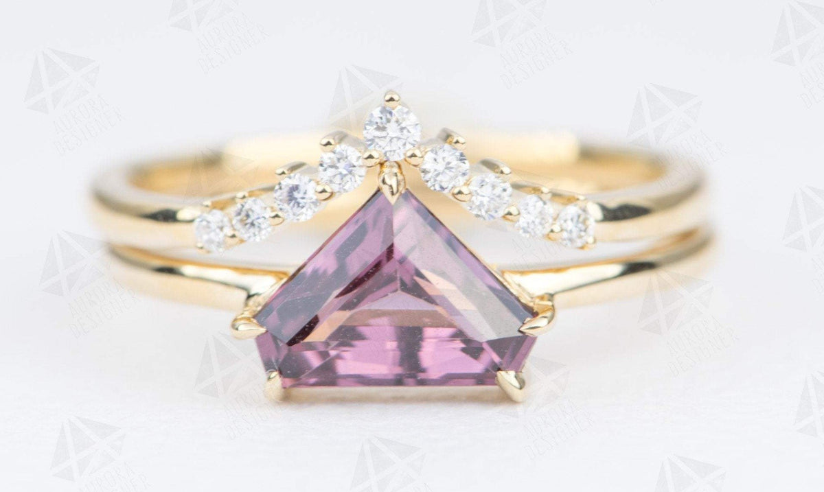 Shield Shape Spinel 14K Yellow Gold Engagement Ring Bridal Set Matching Diamond Wedding AD1686S-4