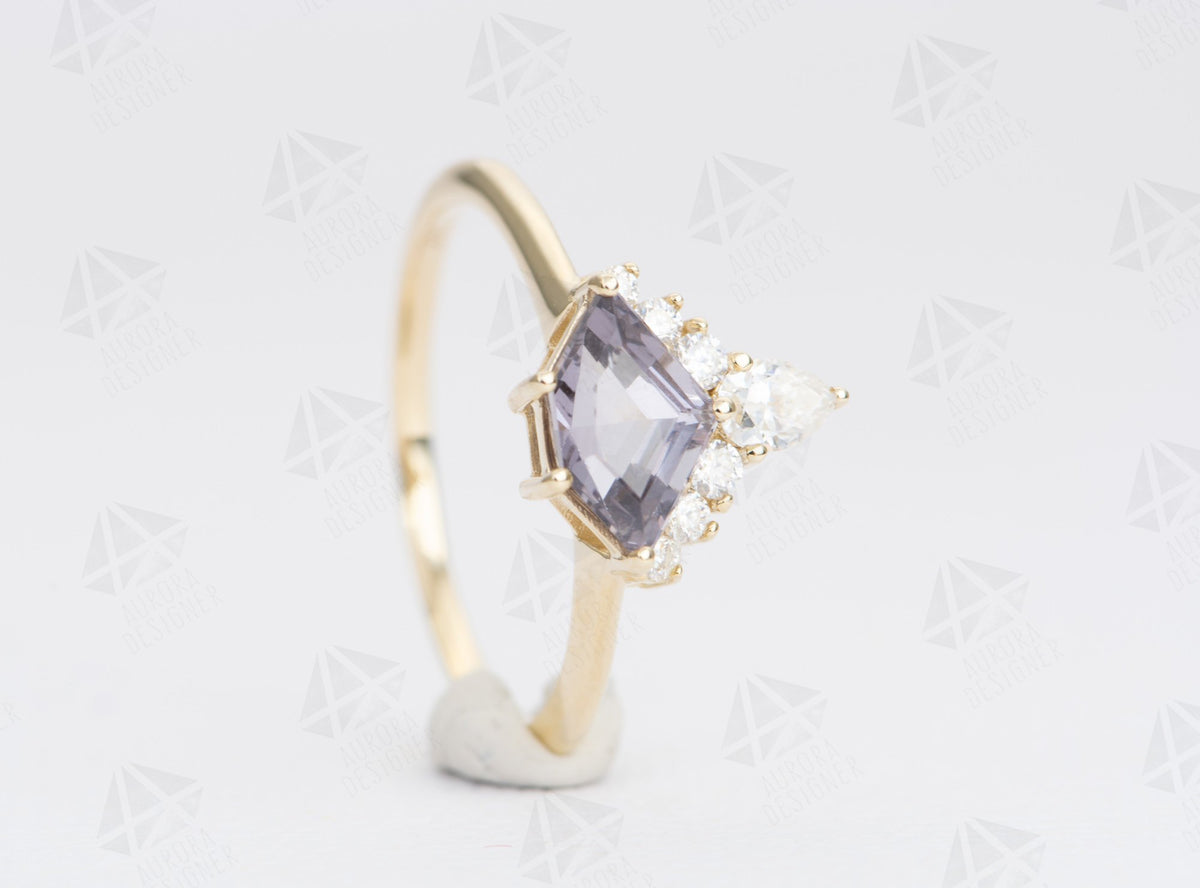 Shield Shape Spinel with Half Halo 14K Yellow Gold Engagement Ring Moissanite Sunburst AD1836-6
