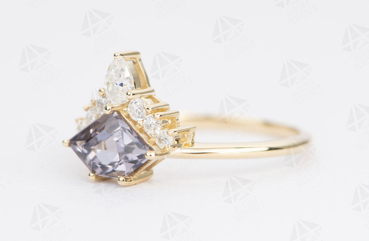 Shield Shape Spinel with Half Halo 14K Yellow Gold Engagement Ring Moissanite Sunburst AD1836-6