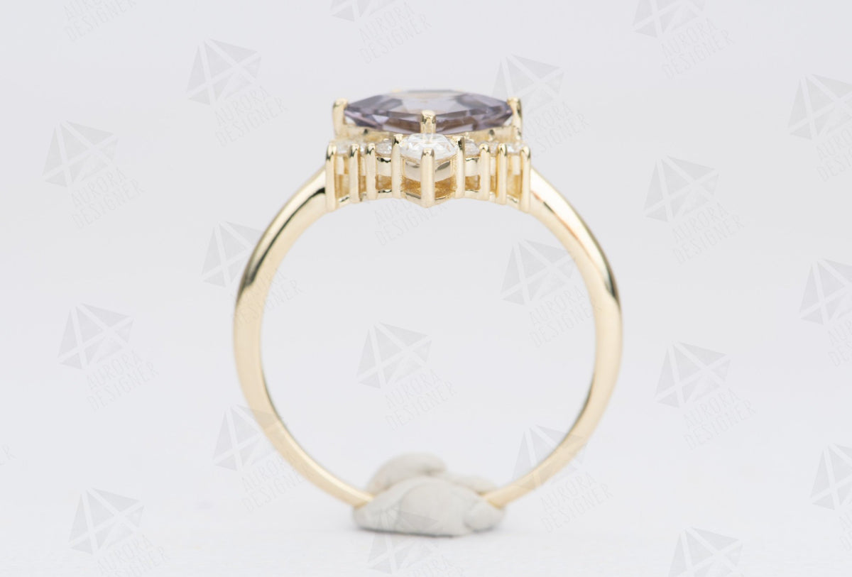 Shield Shape Spinel with Half Halo 14K Yellow Gold Engagement Ring Moissanite Sunburst AD1836-6
