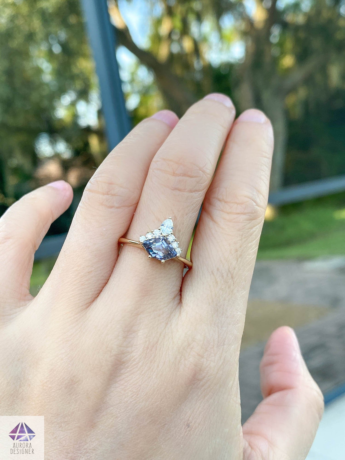 Shield Shape Spinel with Half Halo 14K Yellow Gold Engagement Ring Moissanite Sunburst AD1836-6
