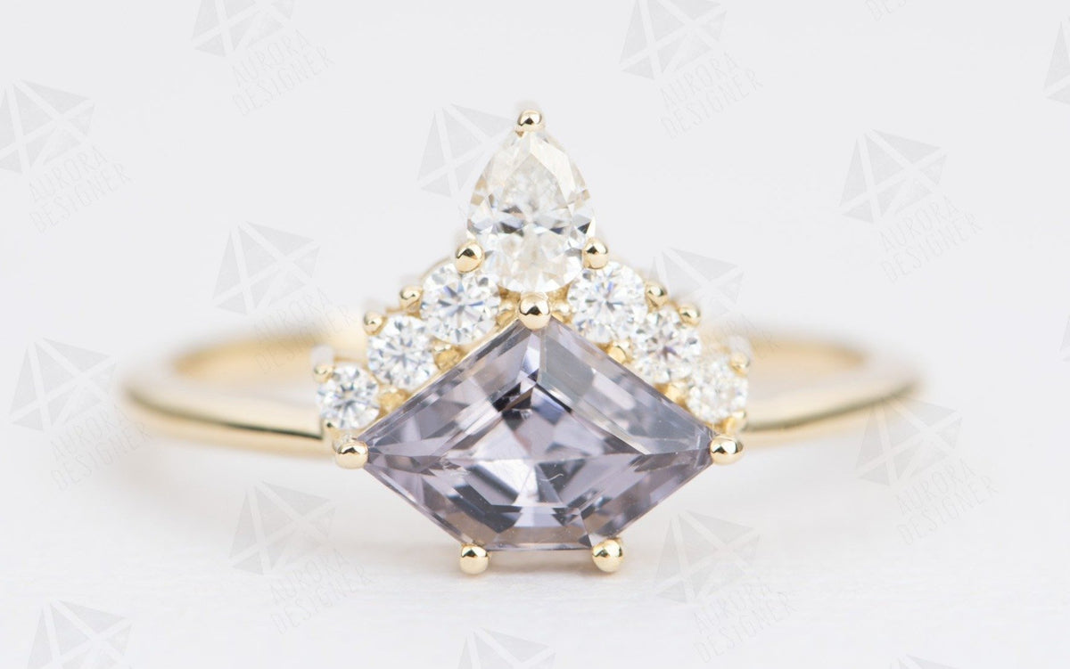 Shield Shape Spinel with Half Halo 14K Yellow Gold Engagement Ring Moissanite Sunburst AD1836-6