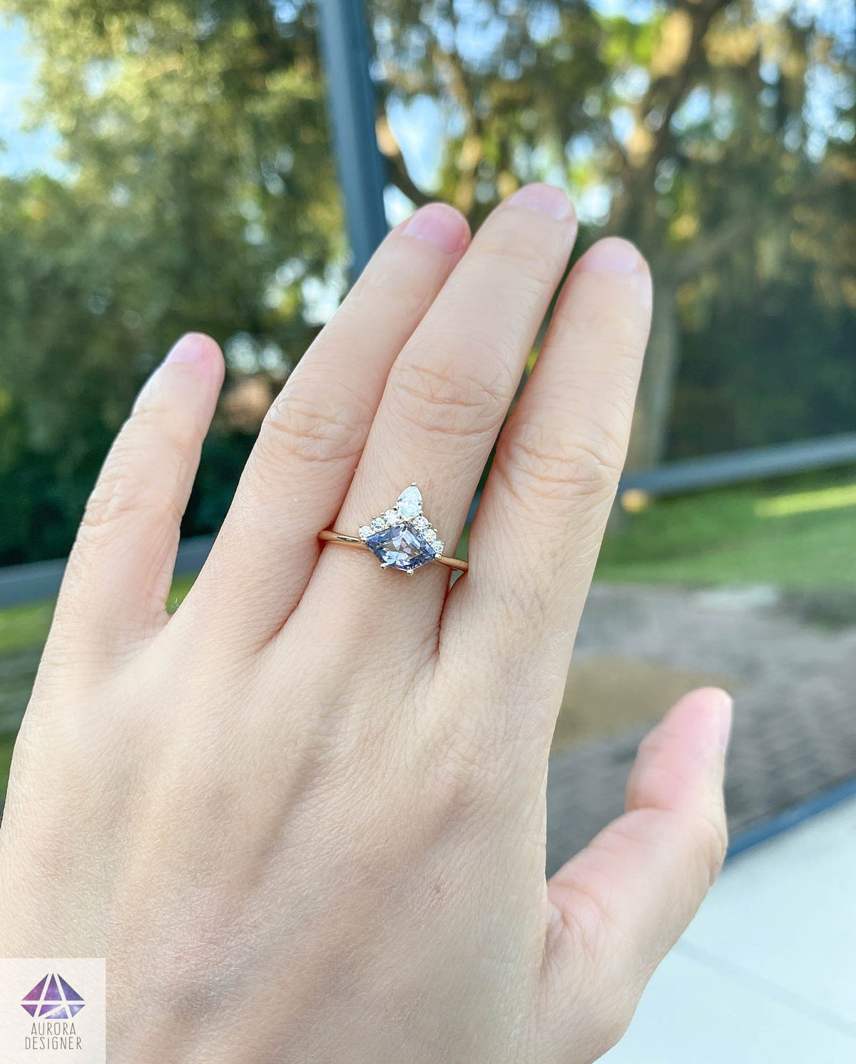 Shield Shape Spinel with Half Halo 14K Yellow Gold Engagement Ring Moissanite Sunburst AD1836-6