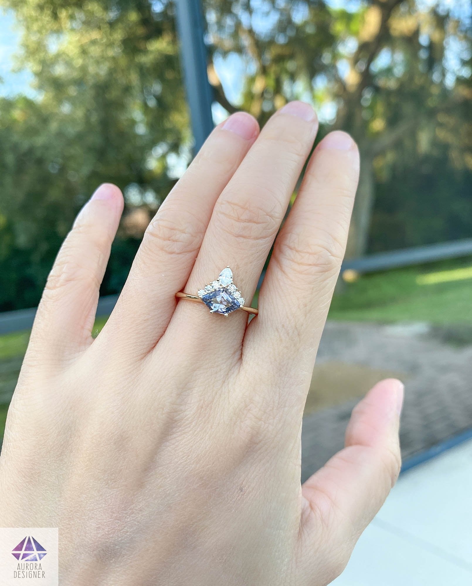 Vai Ra - The Aurora Ring - Moissanite Diamond Engagement Three stone Ring