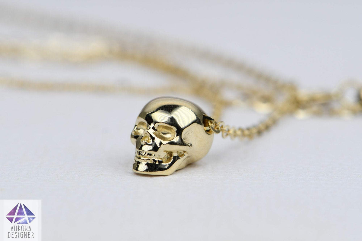 Skull Skeleton Solid 14K Gold Necklace Pendant Memento Mori Unique AD1977