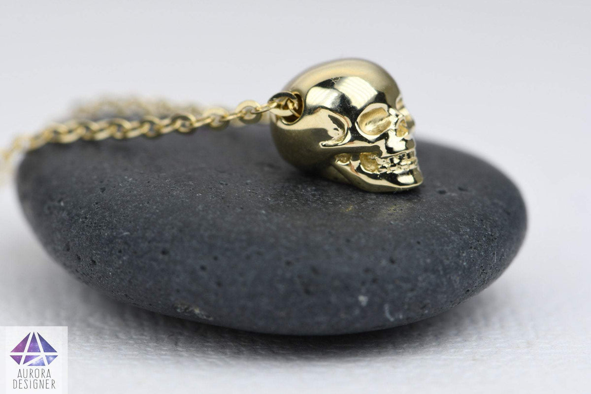 Skull Skeleton Solid 14K Gold Necklace Pendant Memento Mori Unique AD1977