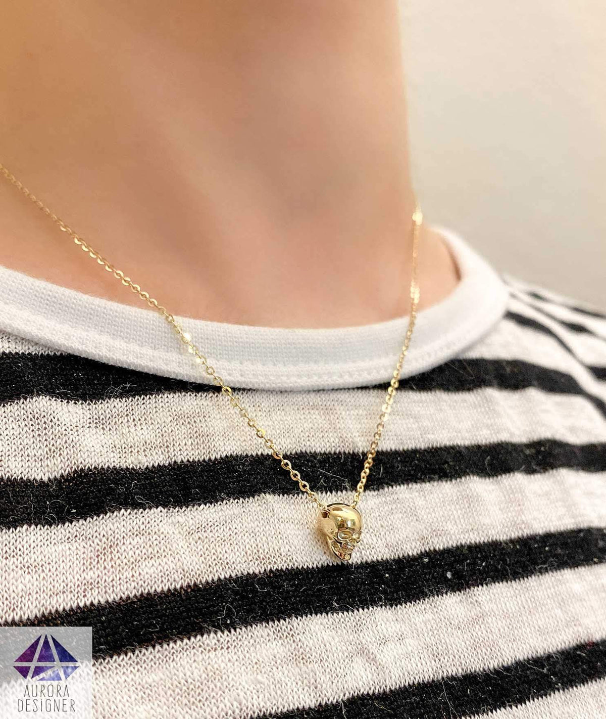 Skull Skeleton Solid 14K Gold Necklace Pendant Memento Mori Unique AD1977