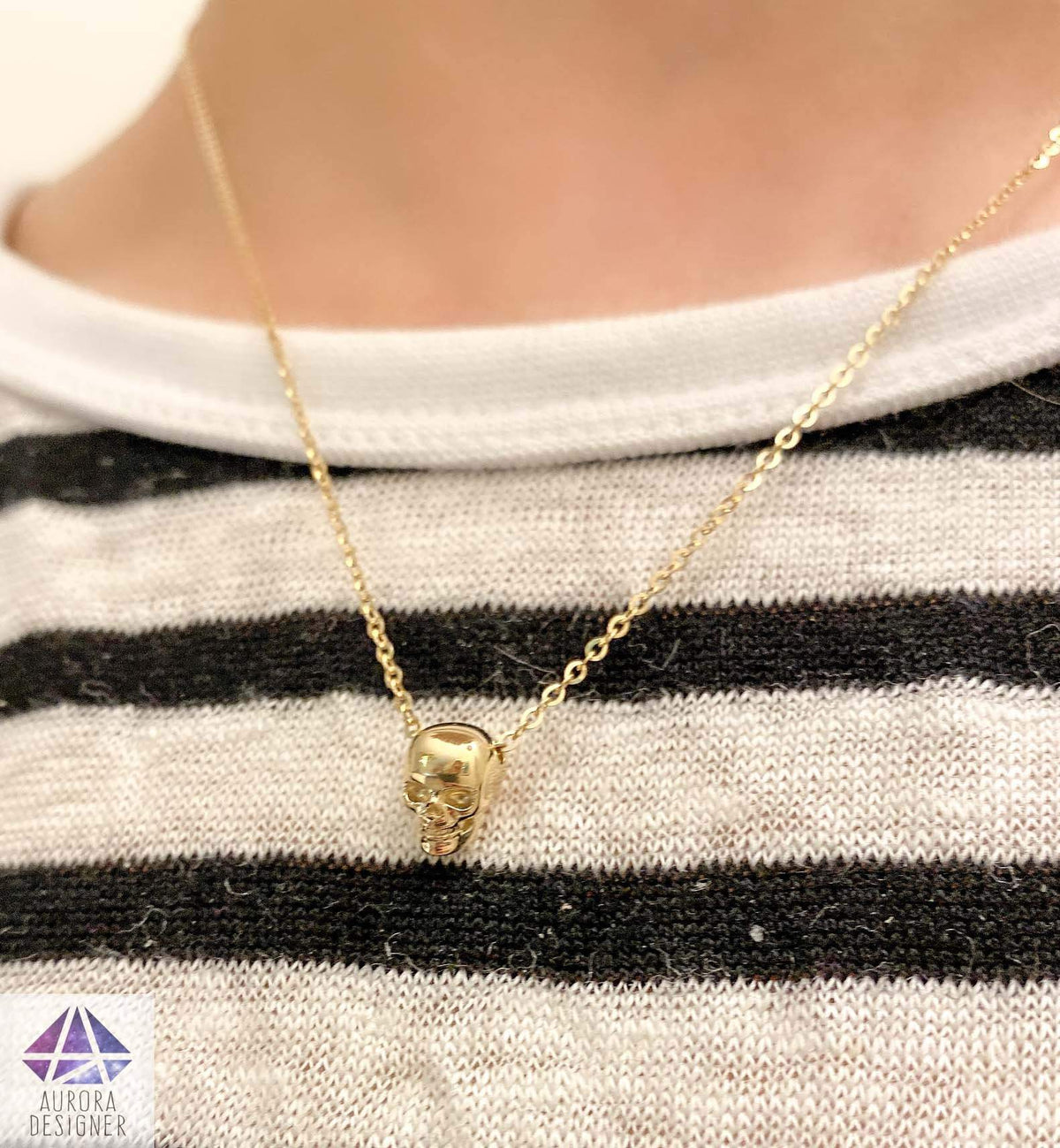 Skull Skeleton Solid 14K Gold Necklace Pendant Memento Mori Unique AD1977