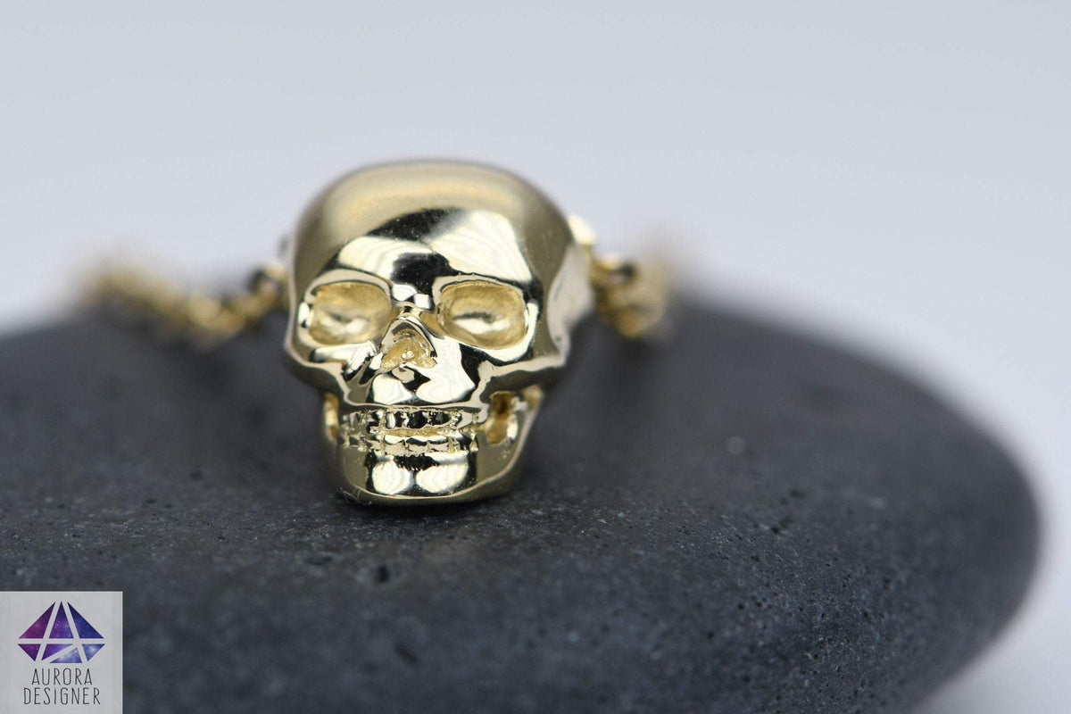 Skull Skeleton Solid 14K Gold Necklace Pendant Memento Mori Unique AD1977