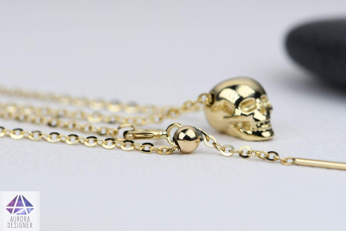 Skull Skeleton Solid 14K Gold Necklace Pendant Memento Mori Unique AD1977