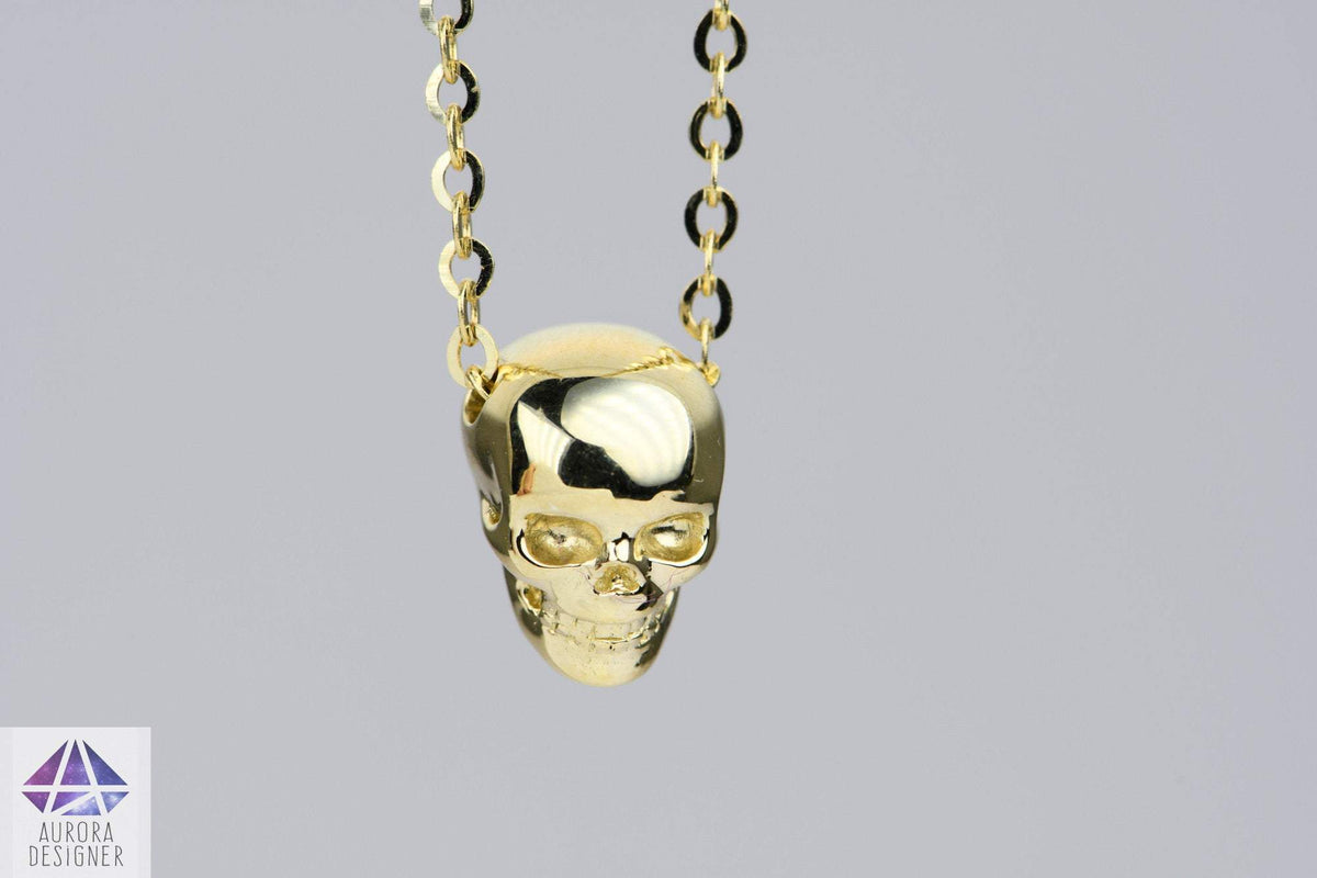 Skull Skeleton Solid 14K Gold Necklace Pendant Memento Mori Unique AD1977