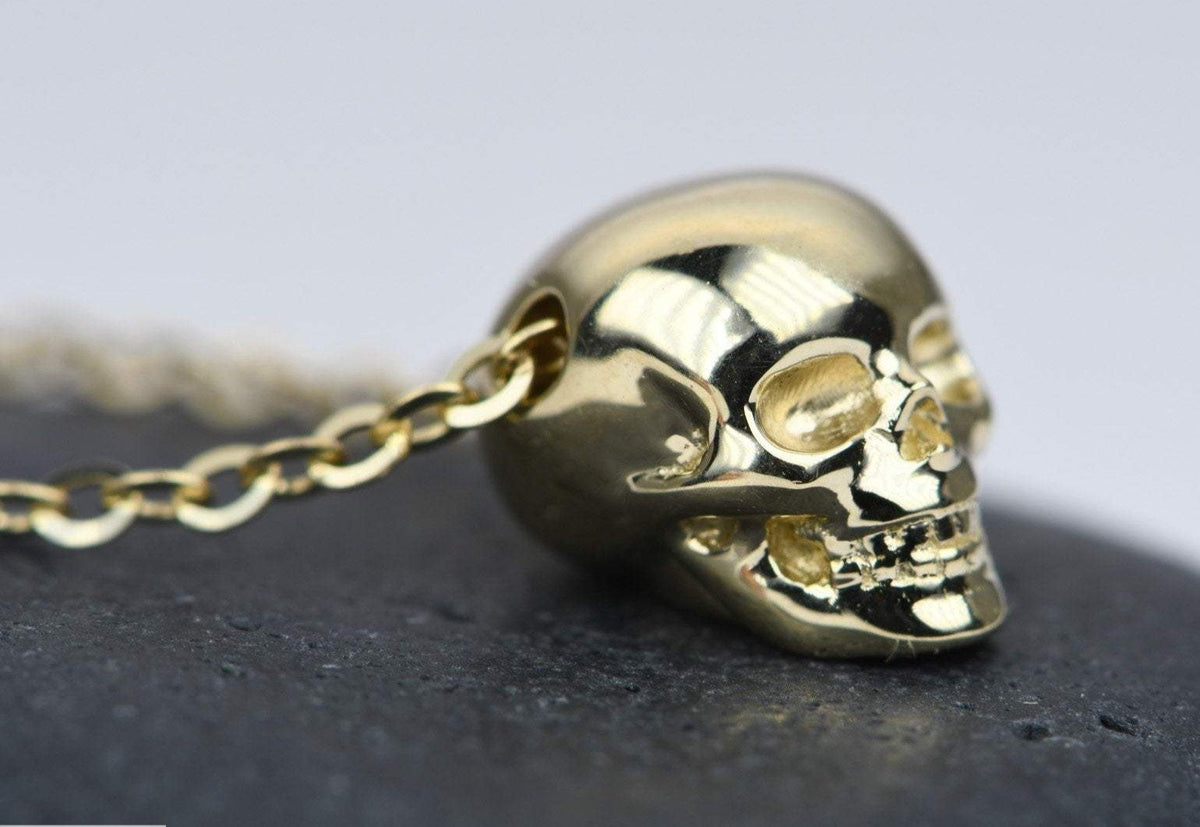 Skull Skeleton Solid 14K Gold Necklace Pendant Memento Mori Unique AD1977