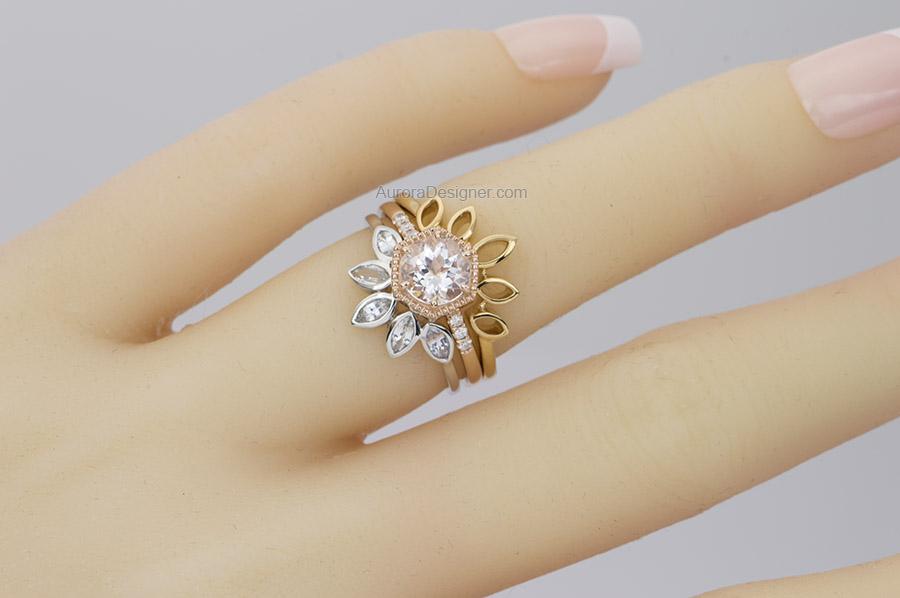 Soft Pink 6.5mm Morganite 14K Gold Hexagon Setting Unique Engagement Ring AD1462MO