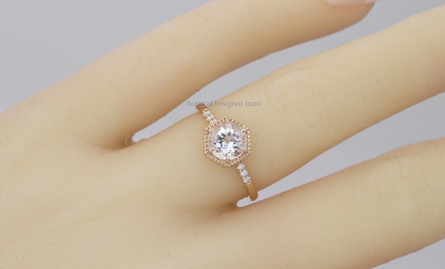 Soft Pink 6.5mm Morganite 14K Gold Hexagon Setting Unique Engagement Ring AD1462MO