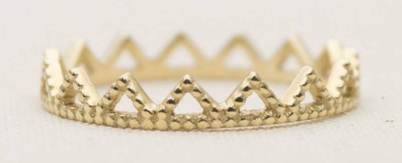 Solid 14K Gold Crown Wedding Band Stacking Ring Stackable Lace Full Eternity AD1143