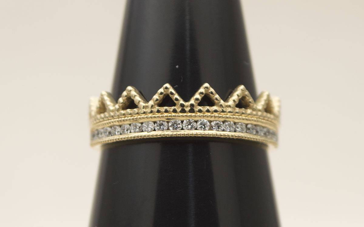 Solid 14K Gold Crown Wedding Band Stacking Ring Stackable Lace Full Eternity AD1143