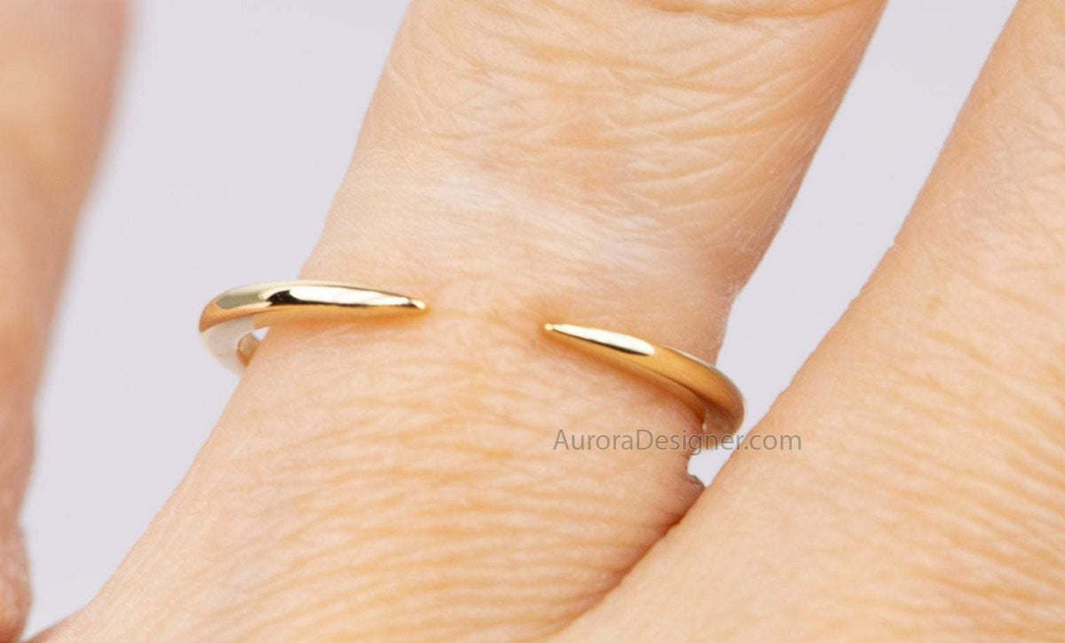 Solid Gold Open End Claw Wedding Band 14K 18K Ring Stacking Rings Stackable AD1126G