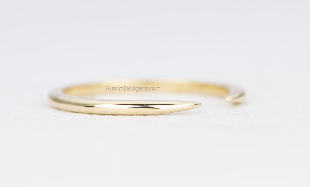 Solid Gold Open End Claw Wedding Band 14K 18K Ring Stacking Rings Stackable AD1126G