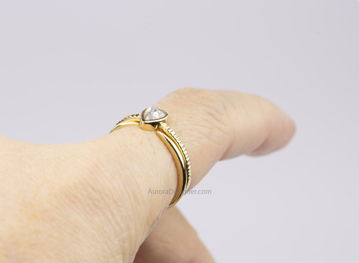 Solid Gold Open End Claw Wedding Band 14K 18K Ring Stacking Rings Stackable AD1126G