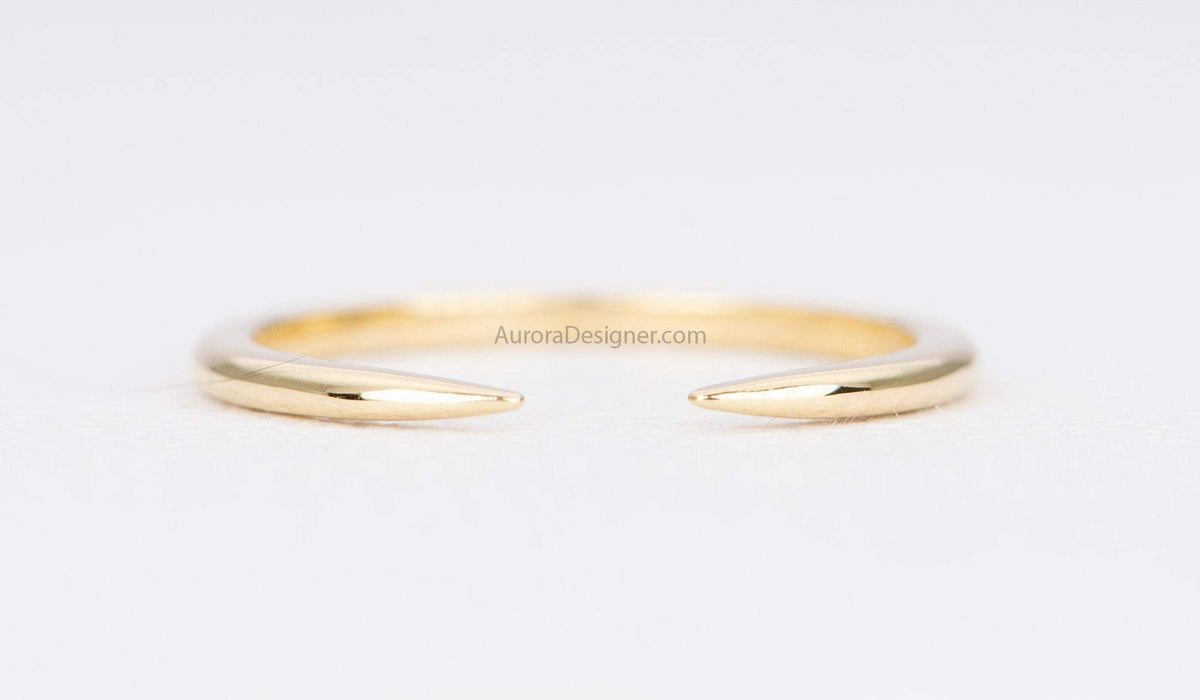Solid Gold Open End Claw Wedding Band 14K 18K Ring Stacking Rings Stackable AD1126G