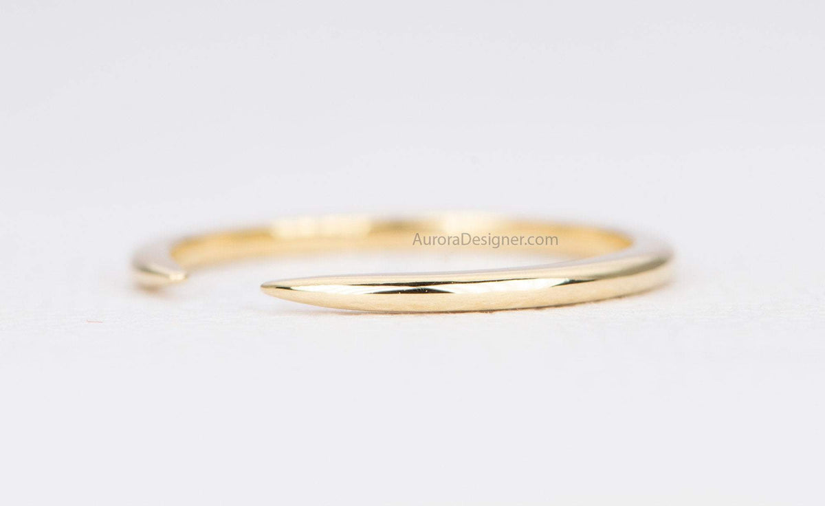Solid Gold Open End Claw Wedding Band 14K 18K Ring Stacking Rings Stackable AD1126G