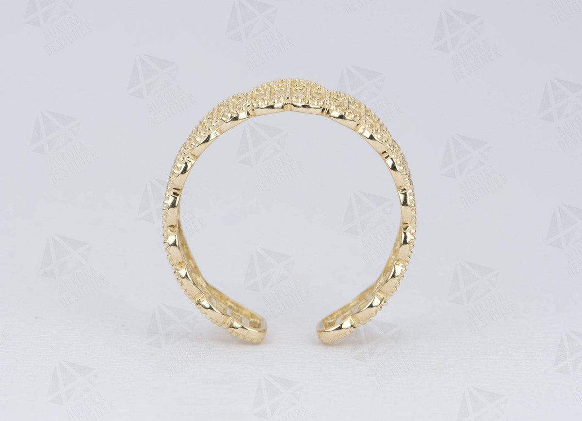 Solid Gold Open End Wide Lace Wedding Band 14K Gold Ring 6.9mm Wide Unique Style Alternative AD2321