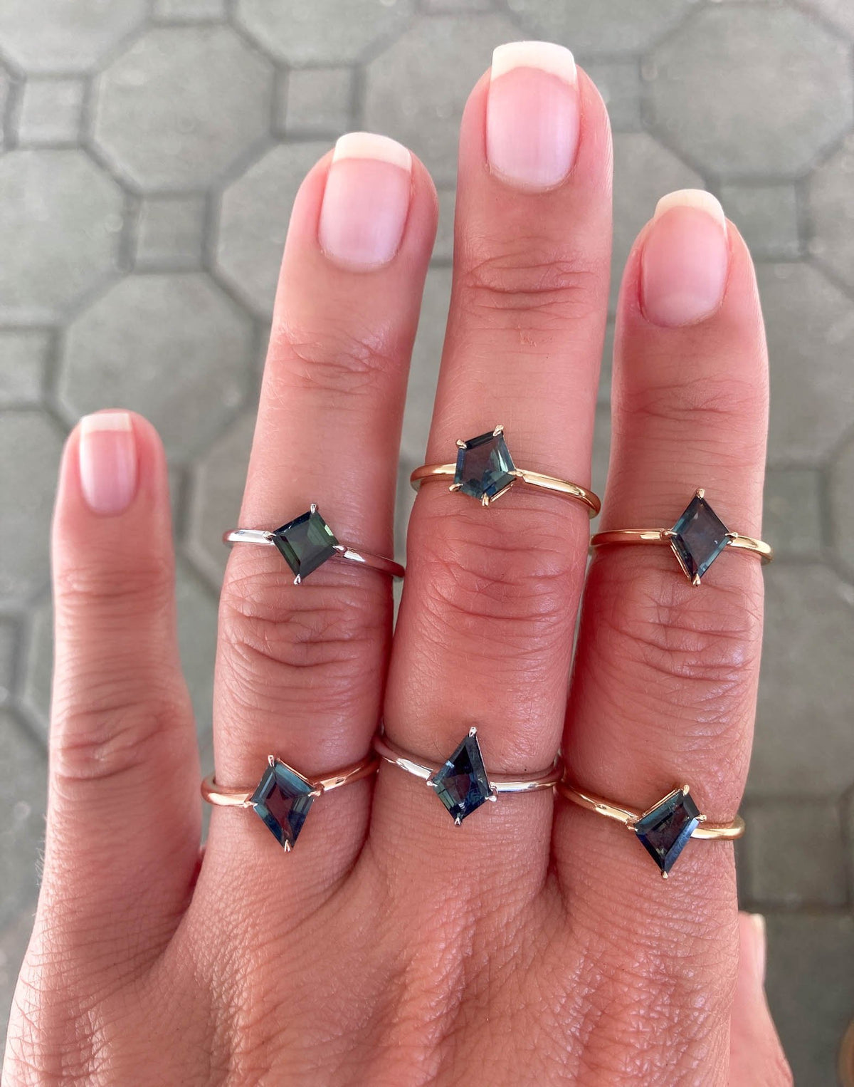 Solitaire Geometric Sapphire Engagement Ring 14K White Gold Claw Prong Setting Classic AD1686-53