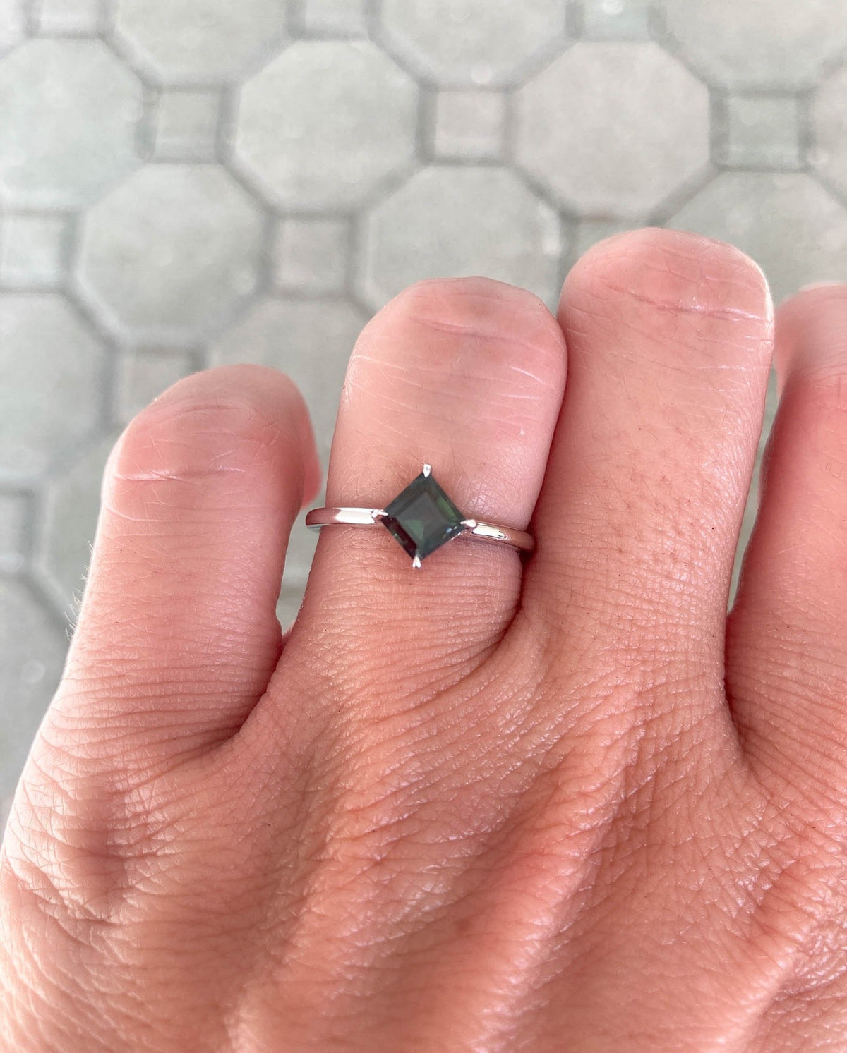 Solitaire Geometric Sapphire Engagement Ring 14K White Gold Claw Prong Setting Classic AD1686-53