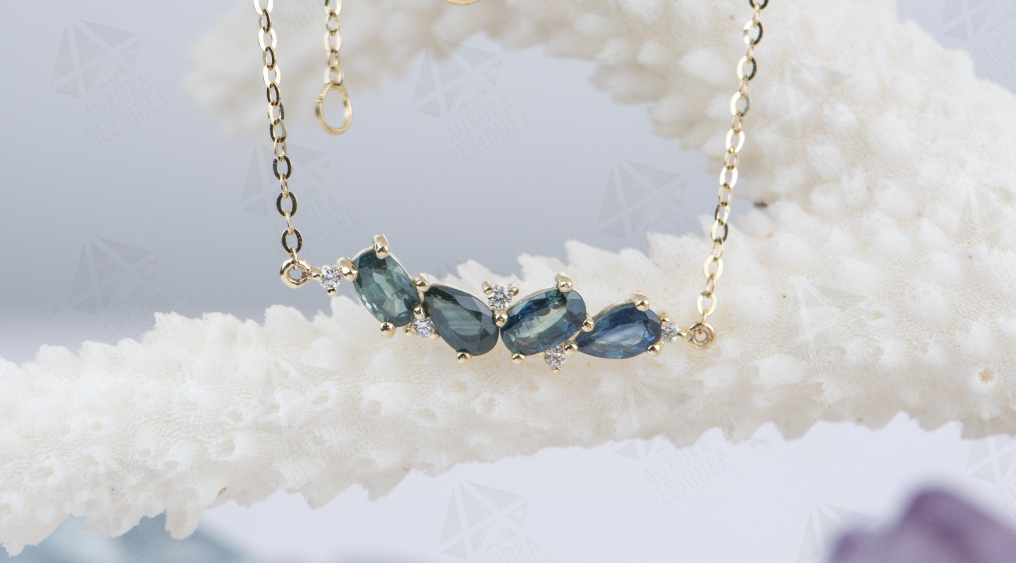 0.60ct Teal and Blue Sapphire & 0.016ct Diamonds 18K Gold Necklace |  Natural Real Diamond & Gemstone Jewelry | Water Safe – diamant la diva