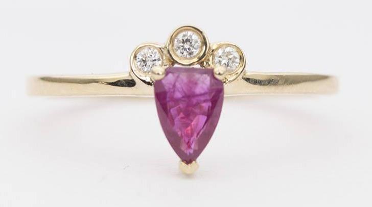 Teardrop Ruby Rosecut with Diamond Bezel Set 14K Yellow Gold Engagement Ring Wedding Band AD1292