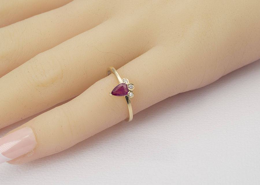 Teardrop Ruby Rosecut with Diamond Bezel Set 14K Yellow Gold Engagement Ring Wedding Band AD1292