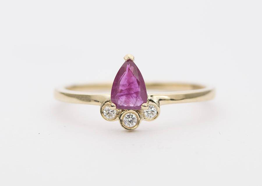 Teardrop Ruby Rosecut with Diamond Bezel Set 14K Yellow Gold Engagement Ring Wedding Band AD1292