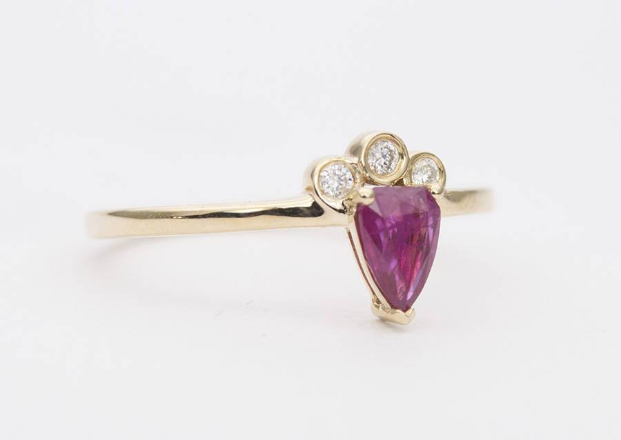 Teardrop Ruby Rosecut with Diamond Bezel Set 14K Yellow Gold Engagement Ring Wedding Band AD1292