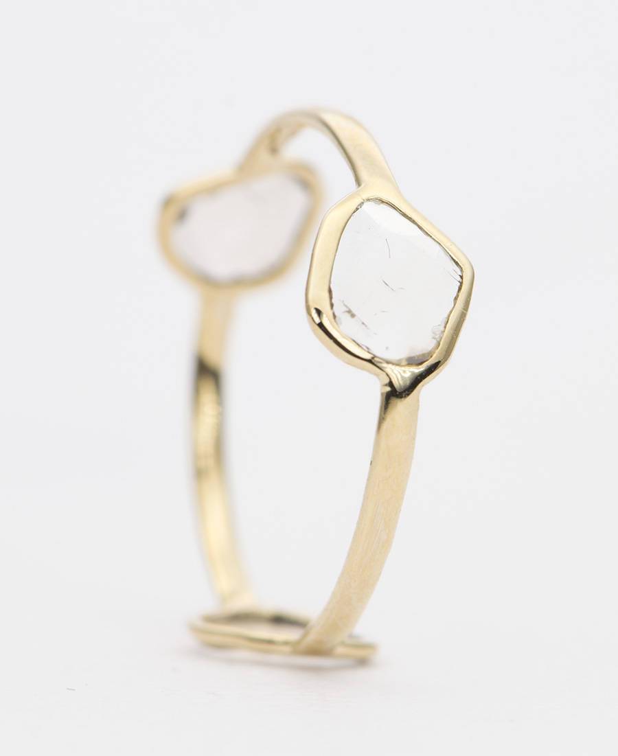 Three Diamond Slice Bezel Set 14K Gold Wedding Band Ring Eternity Thin Dainty Petite Modern AD1341