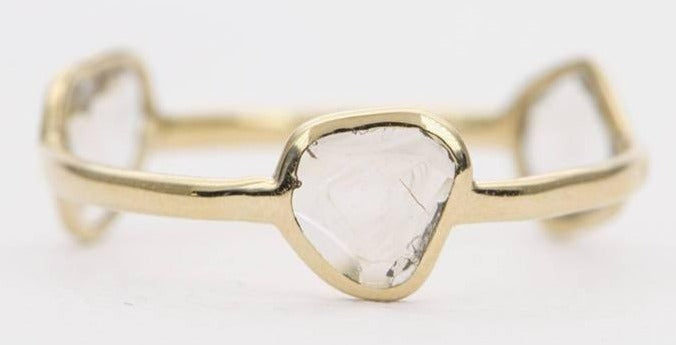 Three Diamond Slice Bezel Set 14K Gold Wedding Band Ring Eternity Thin Dainty Petite Modern AD1341