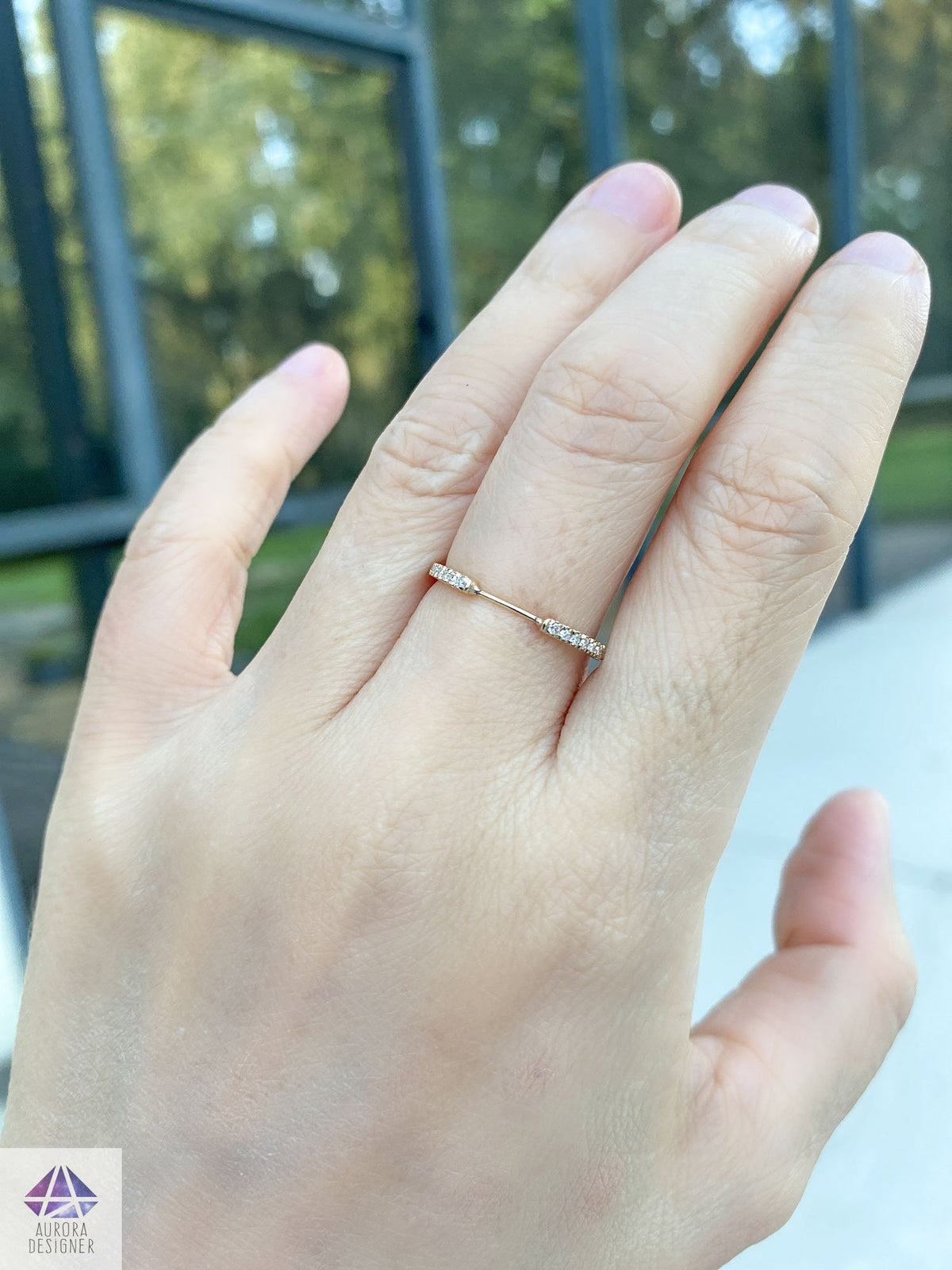 Unique Diamond Wedding Band 14K 18K Gold Thin Dainty Spacer Bar for Stacking Stackable Rings AD2080