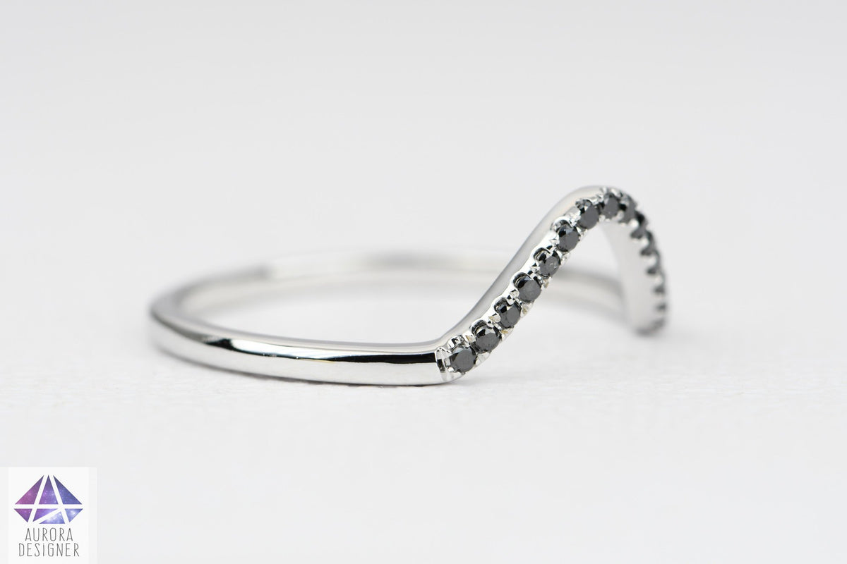Wedding Band Style - Black Diamond Curved Wedding Band 14K Gold AD2021BC