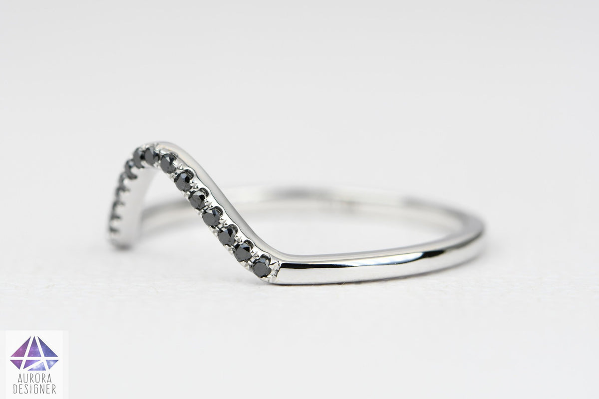 Wedding Band Style - Black Diamond Curved Wedding Band 14K Gold AD2021BC