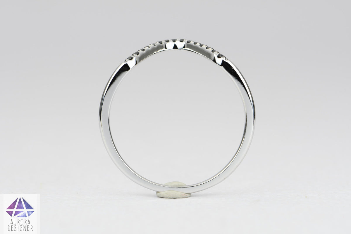 White or Black Diamond Curved Wedding Band 14K 18K Gold Platinum Ring Guard Crown Curve AD2021B