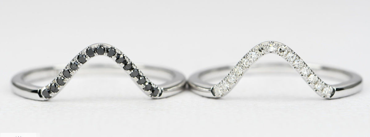 White or Black Diamond Curved Wedding Band 14K 18K Gold Platinum Ring Guard Crown Curve AD2021B