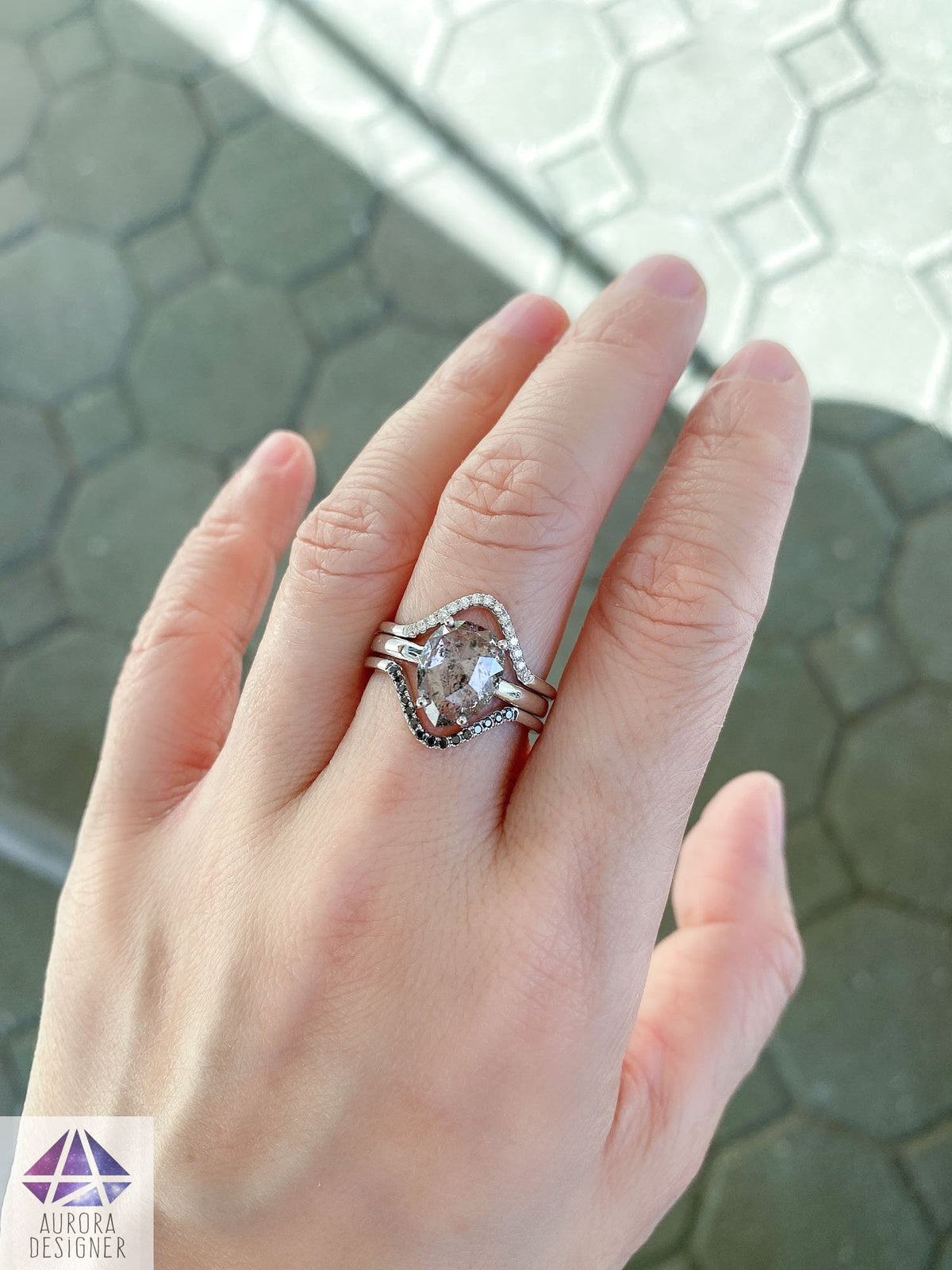 White or Black Diamond Curved Wedding Band 14K 18K Gold Platinum Ring Guard Crown Curve AD2021B