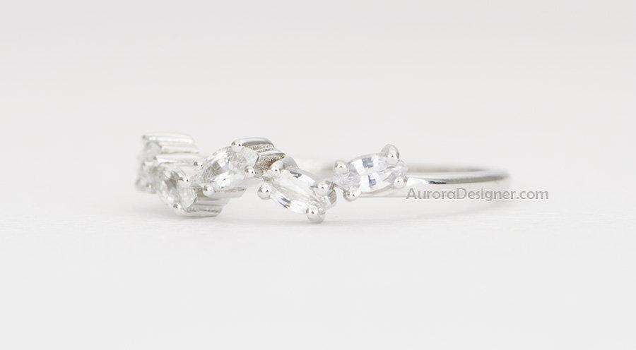 Zig Zag Marquise White Sapphire Cluster Ring in 14K Gold AD1439