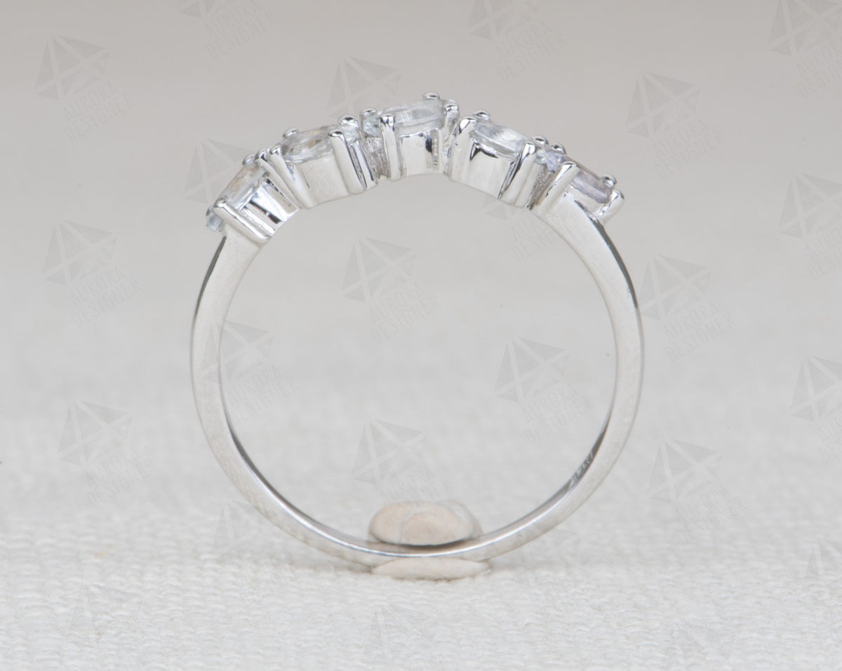 Zig Zag Marquise White Sapphire Cluster Ring in 14K Gold AD1439