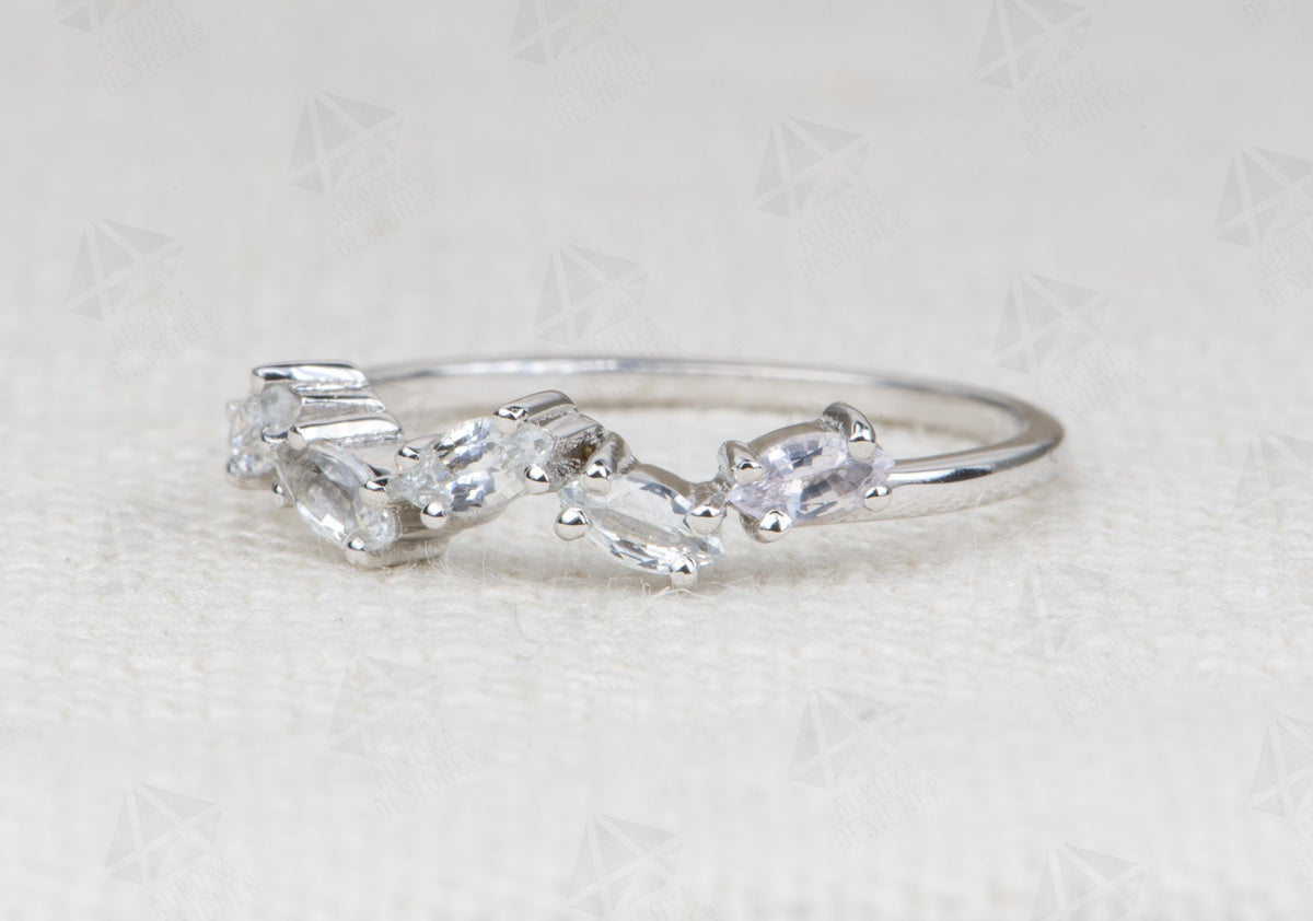 Zig Zag Marquise White Sapphire Cluster Ring in 14K Gold AD1439