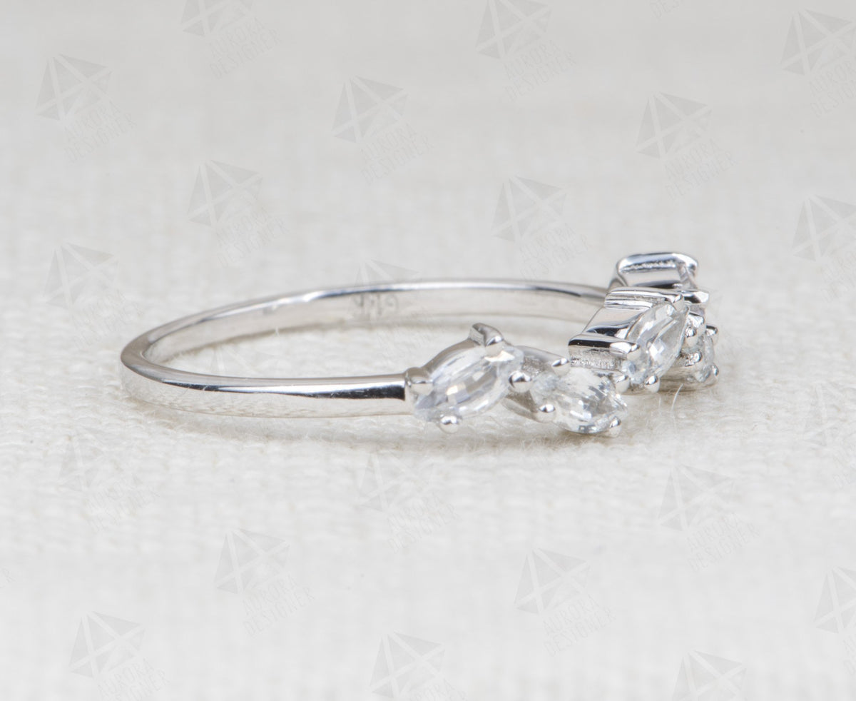 Zig Zag Marquise White Sapphire Cluster Ring in 14K Gold AD1439
